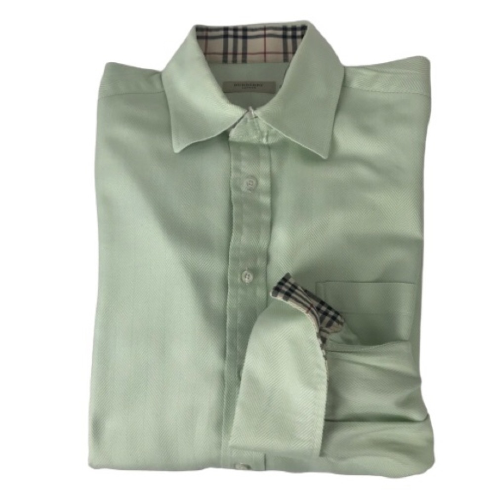 BURBERRY LONDON Mens Oxford French Cuffs Dress Shirt Nova Check Mint Green